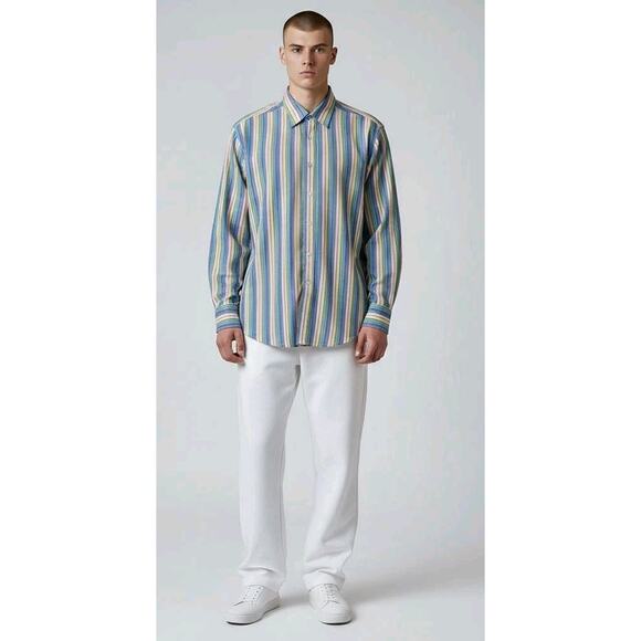 Robert Graham Shirt Men's Blue Striped Button Up Colorful Work Flip Cuff | M EUC - Picture 16 of 16